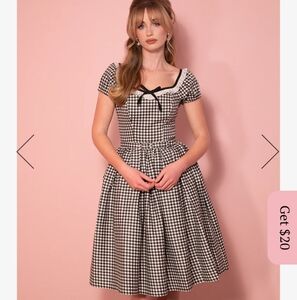 Vixen by Micheline Pitt Bardot Beauty Swing Dress In Black Gingham